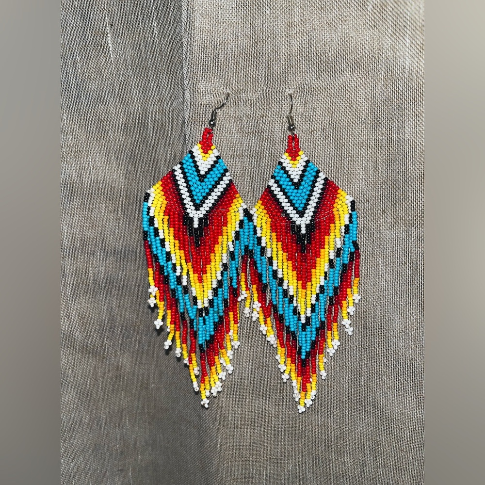 Colorful Beaded Fringe Earrings - Picture 2 of 2